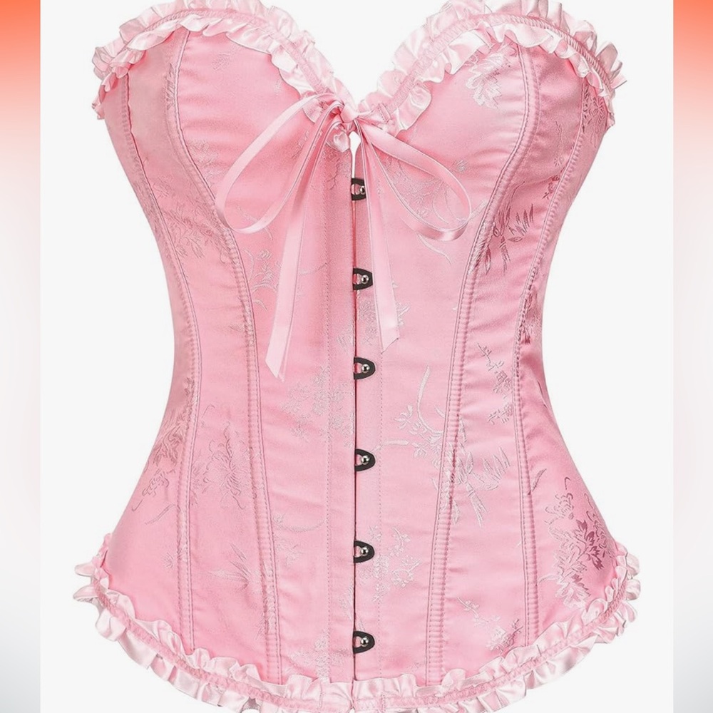 SZIVYSHI Powder Pink Corset Top  - Overbust Lace Up Waist Cincher size L